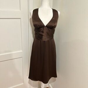 Sleeveless Brown V-Neck Silk Dress